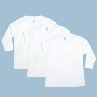 Kit 3 Camisetas Branca Básica Infantil Manga Longa Menino Menina Unissex Tamanho 1 ao 8 em Oferta na Shopee