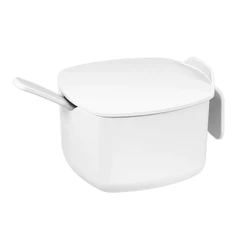 Açucareiro Branco 300ml BPA Free Utensilio de Cozinha Café da Manhã Com Colher 50ml