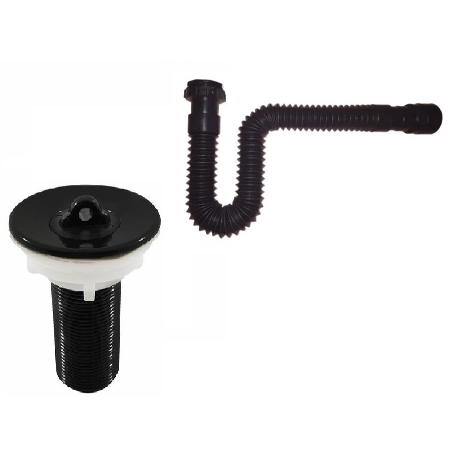 Sifão Sanfonado Extensivo Universal Preto Black Pia Cuba Tanque + Valvula Lavatorio Preto Black