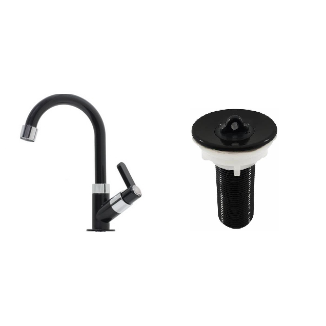 Torneira Lavatorio ABS Lavabo Banheiro Preto Black + Valvula Lavatorio Abs Preto