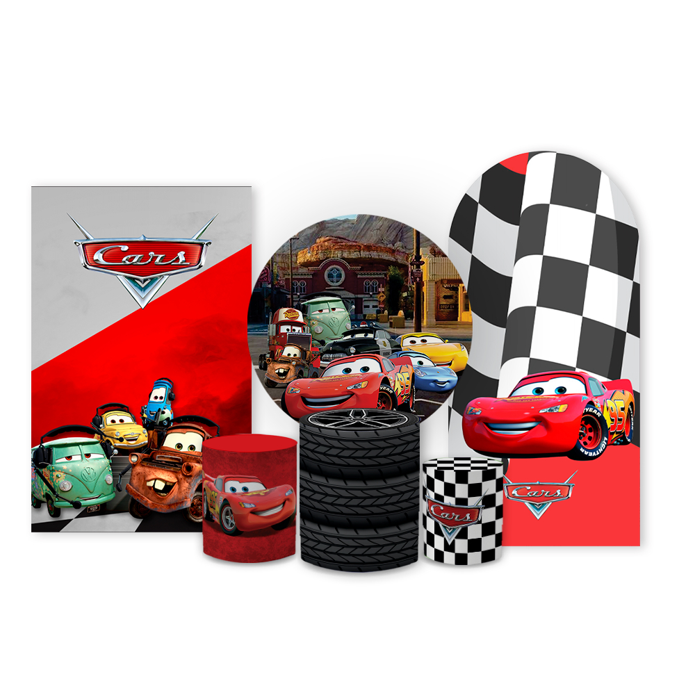 Kit Completo Painel Redondo + Trio Cilindro + Painel Romano + Painel Retangular Decoração Festa Elegante Infantil Tema Carros em Oferta na Shopee