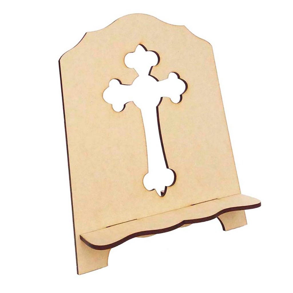 Suporte porta livro bíblia mdf cru 6mm tamanho P 18x22cm modelo cruz vazada artesanato religioso em Oferta na Shopee