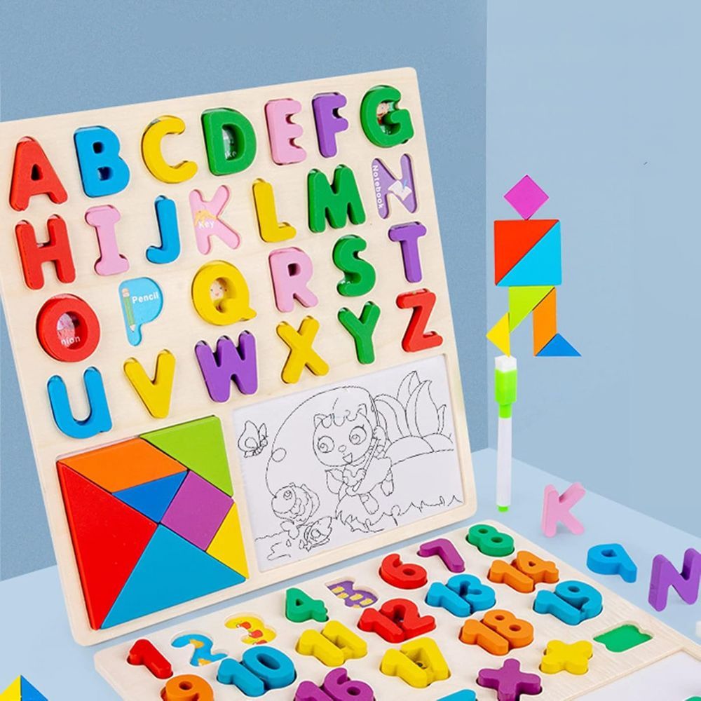 Tabuleiro Educativo Pedagógico Montessori Encaixe Números e Letras Com Quadro Caneta para Desenhar em Oferta na Shopee