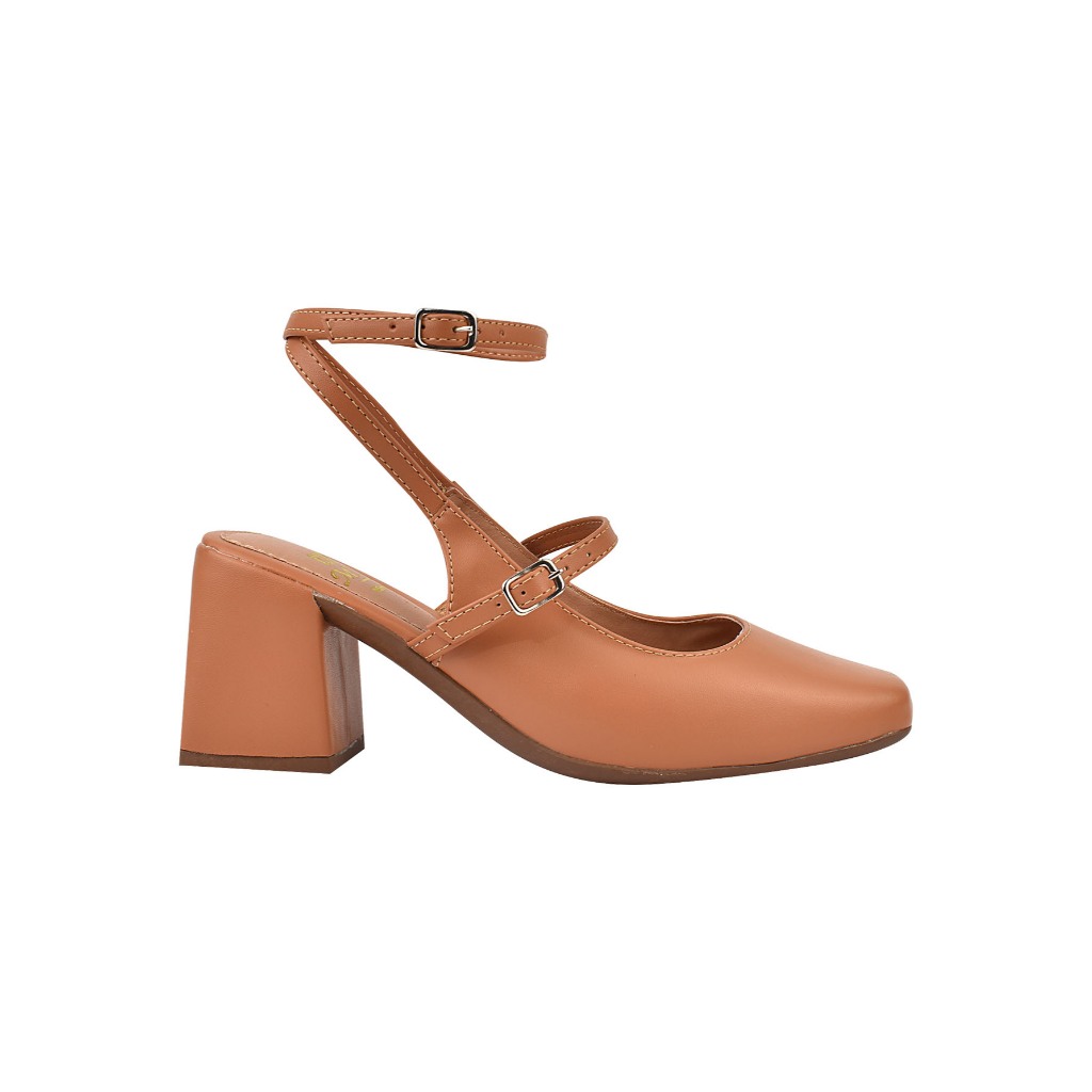 Sapato Scarpin Feminino Salto 0,07 Centímetros Boneca Bico Quadrado Slingback Mary Jane Confortável