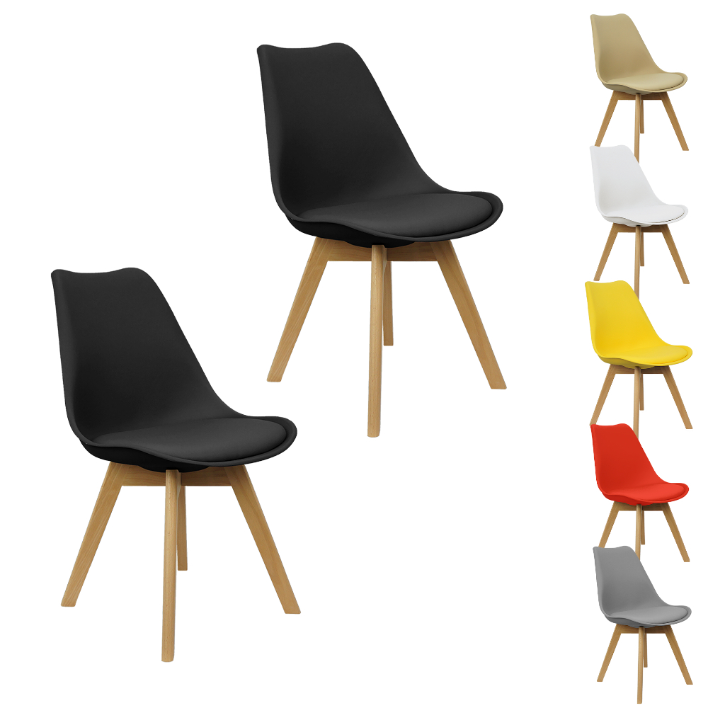 Kit 2 Cadeiras Charles Eames Leda Luisa Saarinen Design Wood Estofada Pé Madeira