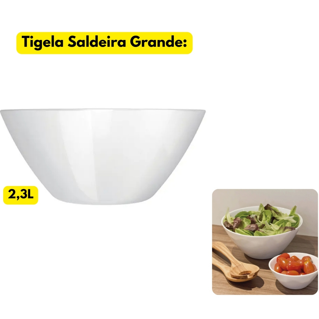 Tigela Saladeira Vidro Branco Opaline Cumbuca 2,4L Grande Buffet Restaurante Casamento Refeição Bar