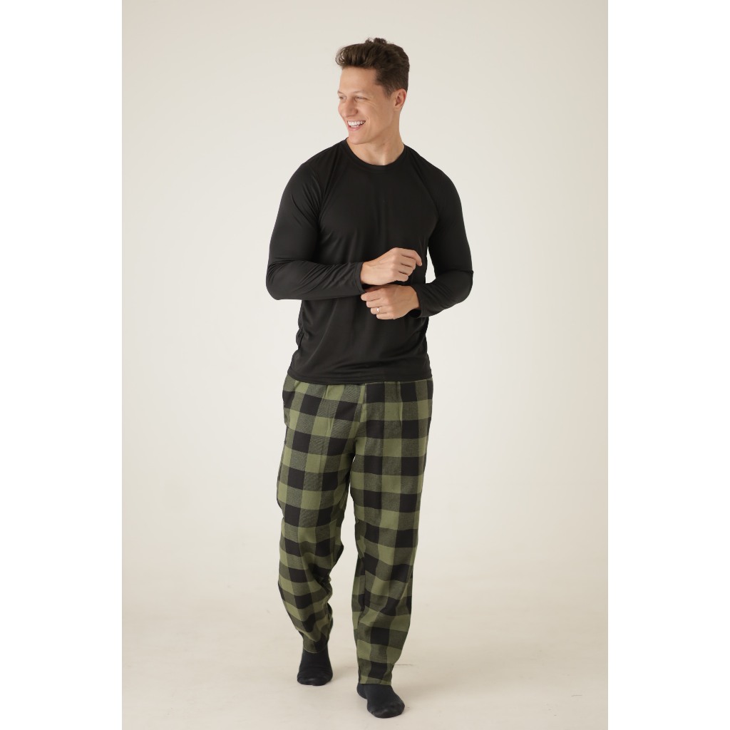 VB ONLINE Pijama Masculino Longo Frio Inverno Xadrez Flanelado do M ao G1