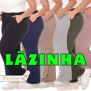 Calça Pantalona Plus Size Lanzinha Cintura Alta Com Bolso em Oferta na Shopee