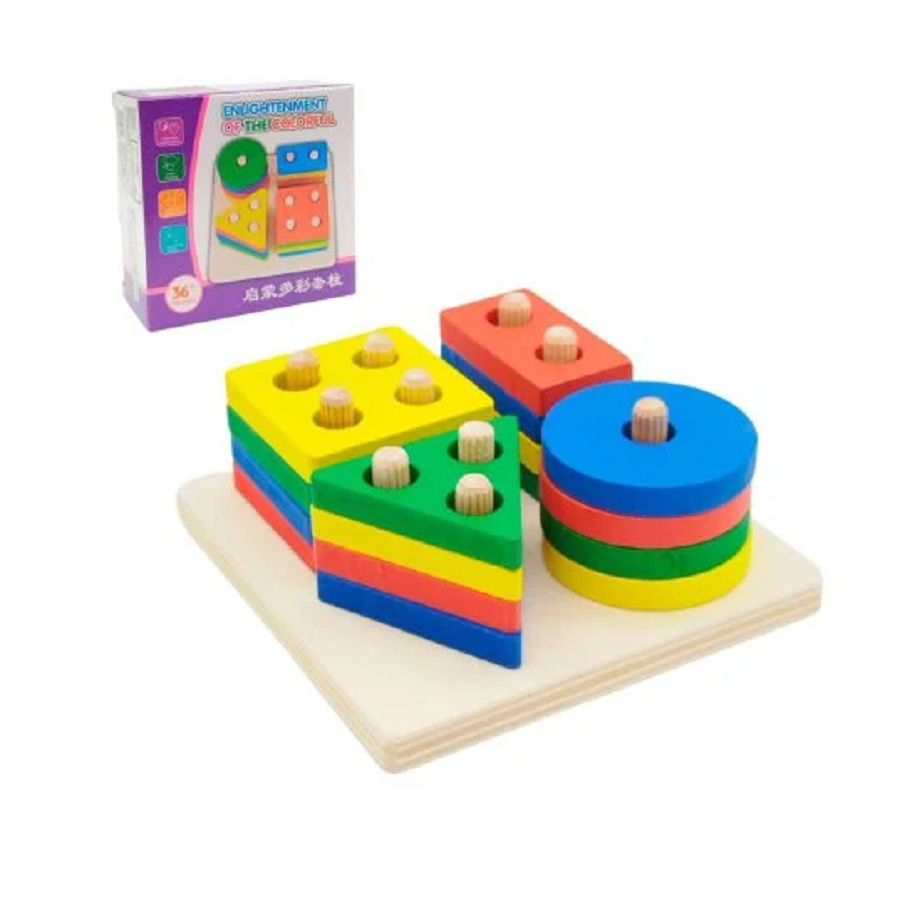 Tabuleiro Educativo 17 Peças Formas Geométricas Madeira Jogo Infantil Encaixe Pedagógico Colorido Formas