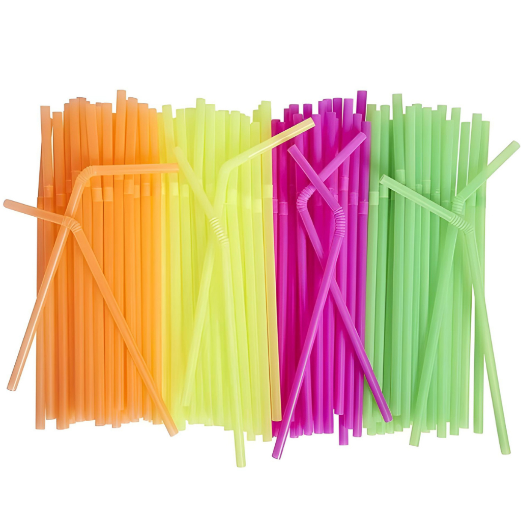 100u Canudo Neon De Festa Bebida Drink Canudos Flexivel 19cm Biodegradável e Reciclável