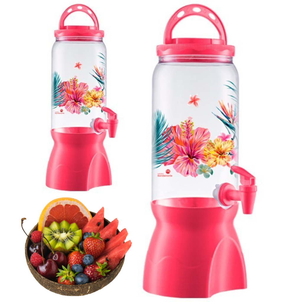 Suqueira De Plástico 2.7Lts Flores Decoração de Festa Rosa