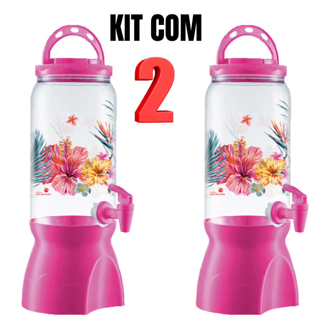 Kit com 2 Suqueira De Plástico 2.7Lts Flores Decoração de Festa Rosa