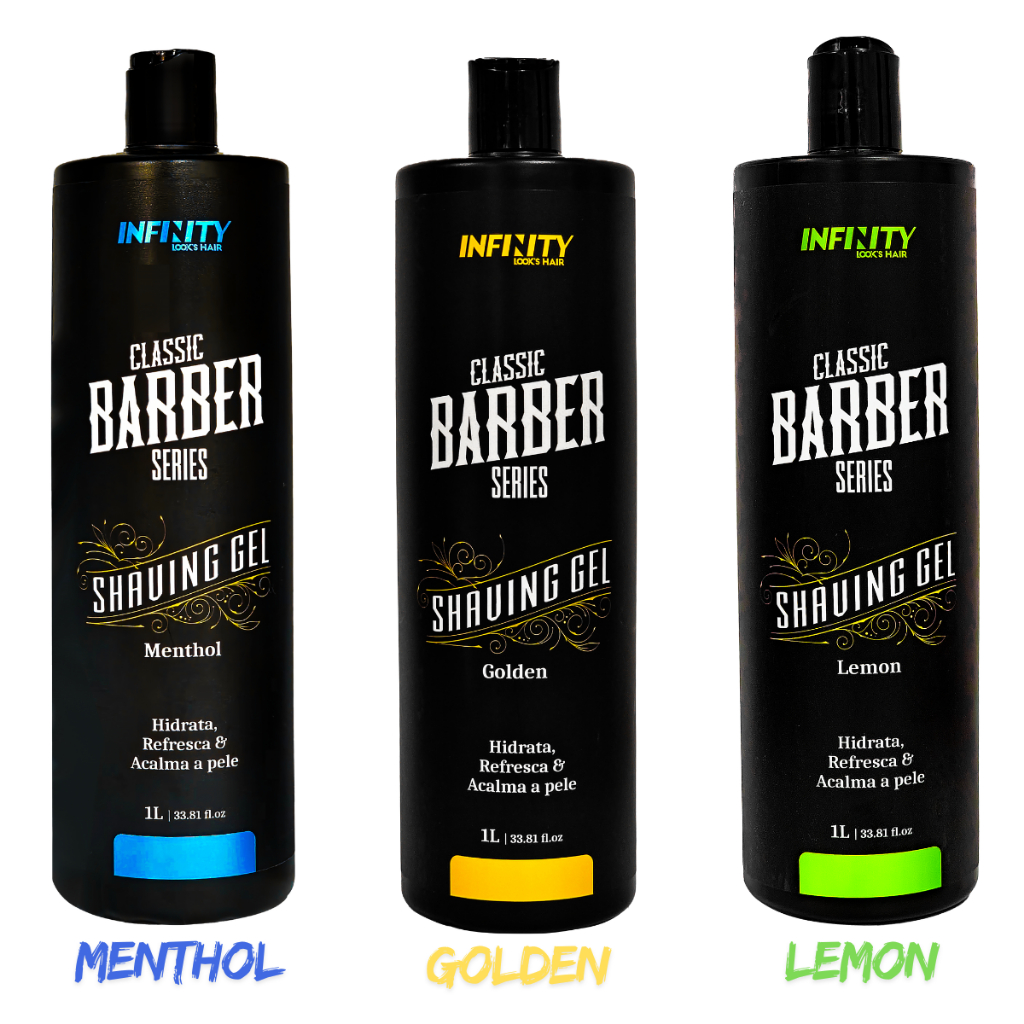 Shaving Gel Para Barbear 1L Menthol, Golden, Lemon INFINITY Opções com 1, 3 e 6 Unidades