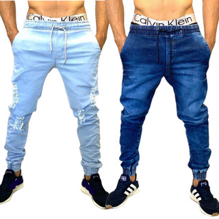 Calça masculina jogger Lisa e Rasgada KIT COM 2