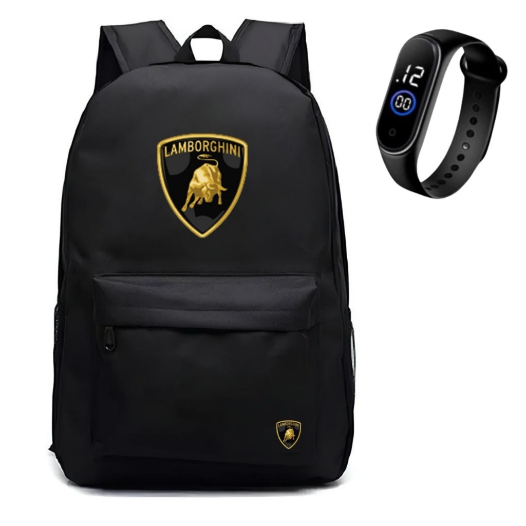 Mochila Bolsa Grande em Nylon Bolsos Lateral + Relógio Digital — imagem 2 de 2
