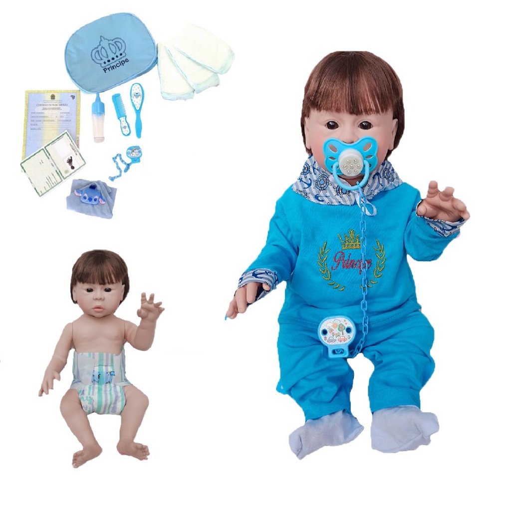 Bebê Reborn Menino Enxoval Completo Bolsa + Ursinho Pelúcia em Oferta na Shopee