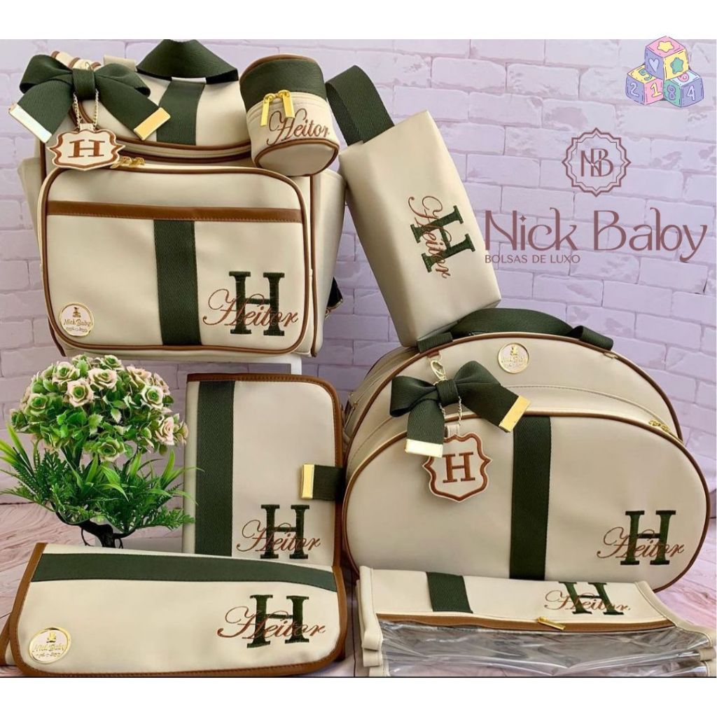 KIT BOLSA MATERNIDADE PERSONALIZADO COM 9 PEÇAS LUXO. MALA MATERNIDADE PERSONALIZADA COM NOME DO BEBÊ. NICK BABY BOLSAS