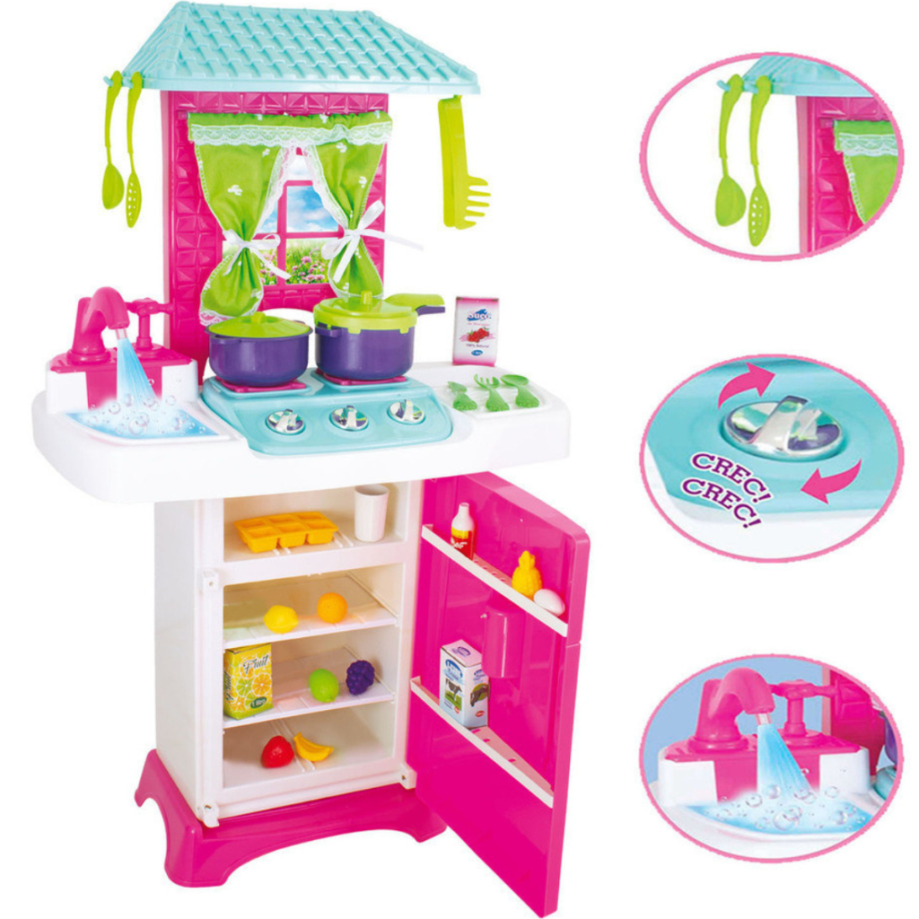 Cozinha Infantil Menina Completa Fogão Grande 74cm Com Geladeira Acessórios e Pia que sai ...