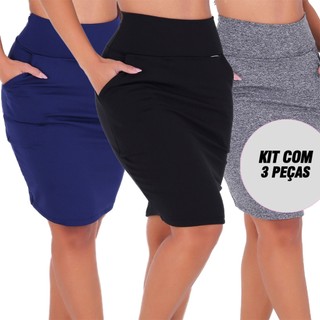 Kit 3 Saias Evangelica Suplex Felpado com Bolsos Secretária em Oferta na Shopee