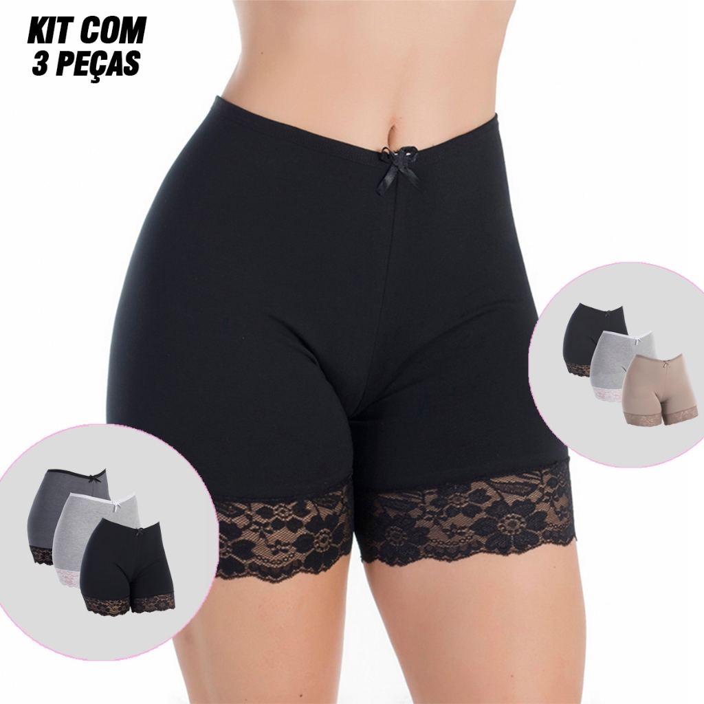 Kit 3 Lingerie Short Perna Ánagua Algodão Penteado - Women Clothes