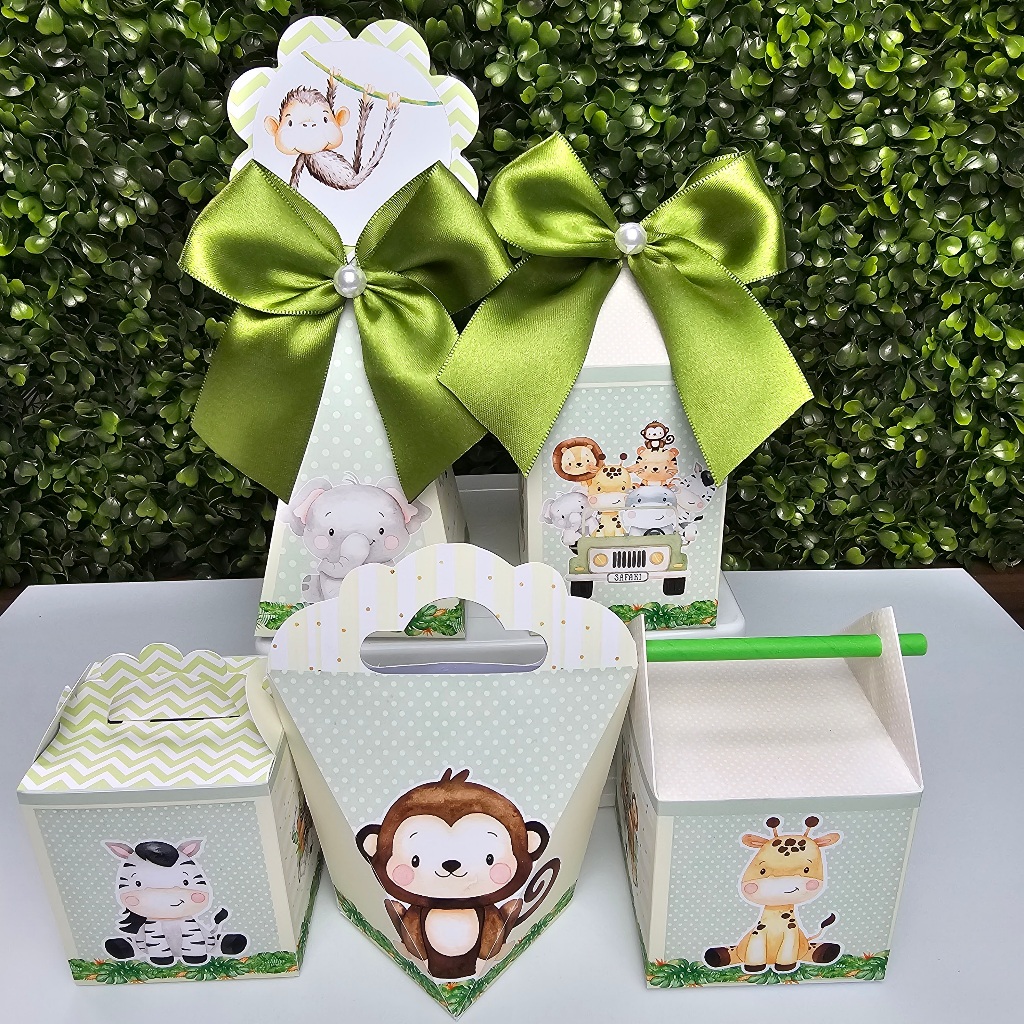 Kit Caixa Montada SAFARI VERDE MENINO - Personalizados - Festa infantil - Aniversário - Lembrancinha