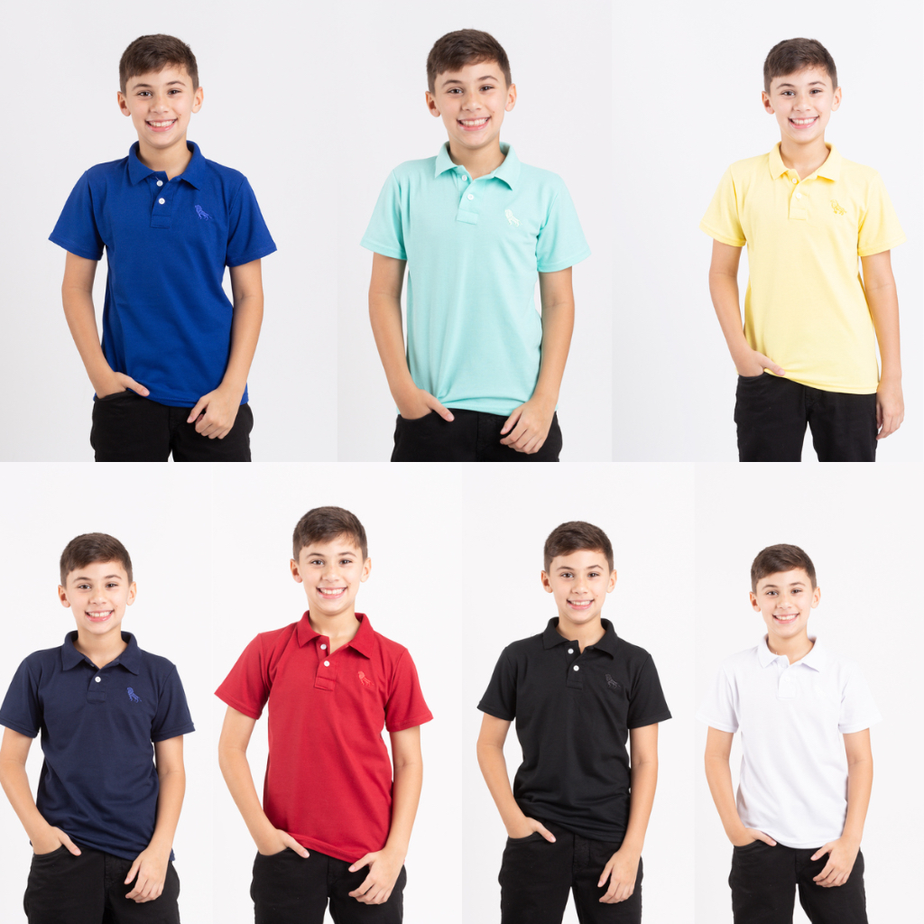 camisa polo infantil 4 ao 14 piquet algodao e poliester em Oferta na Shopee