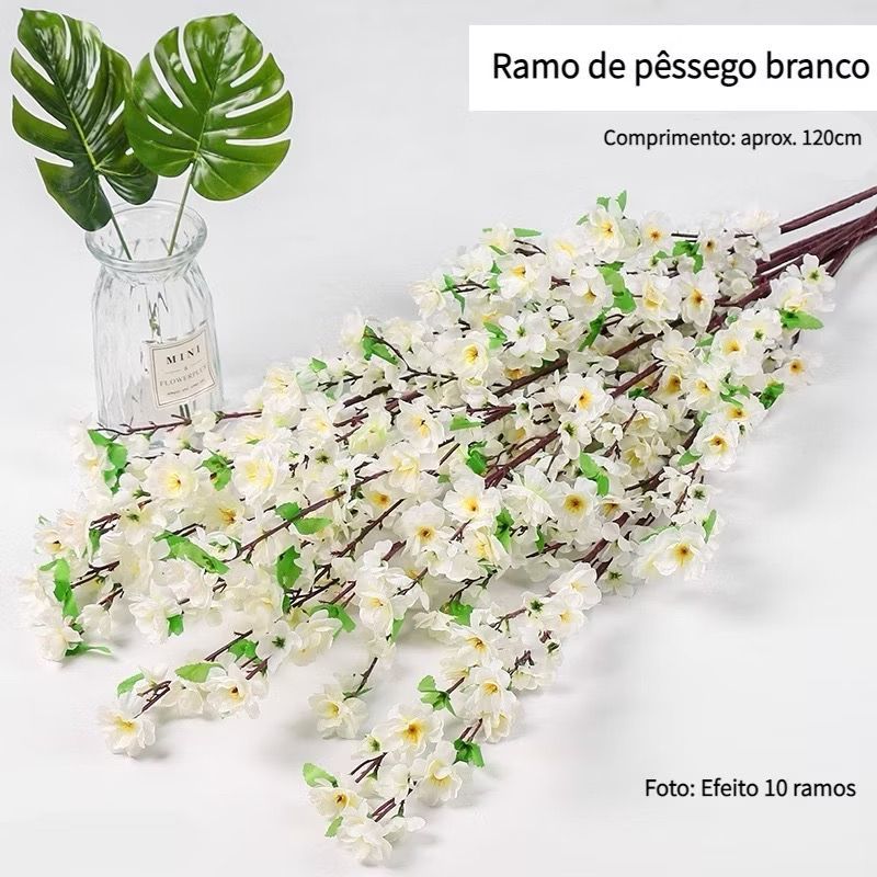 Kit 2 Galhos Hastes de Pessegueira Artificial Sakura  Cerejeira BRANCO 120cm em Oferta na Shopee