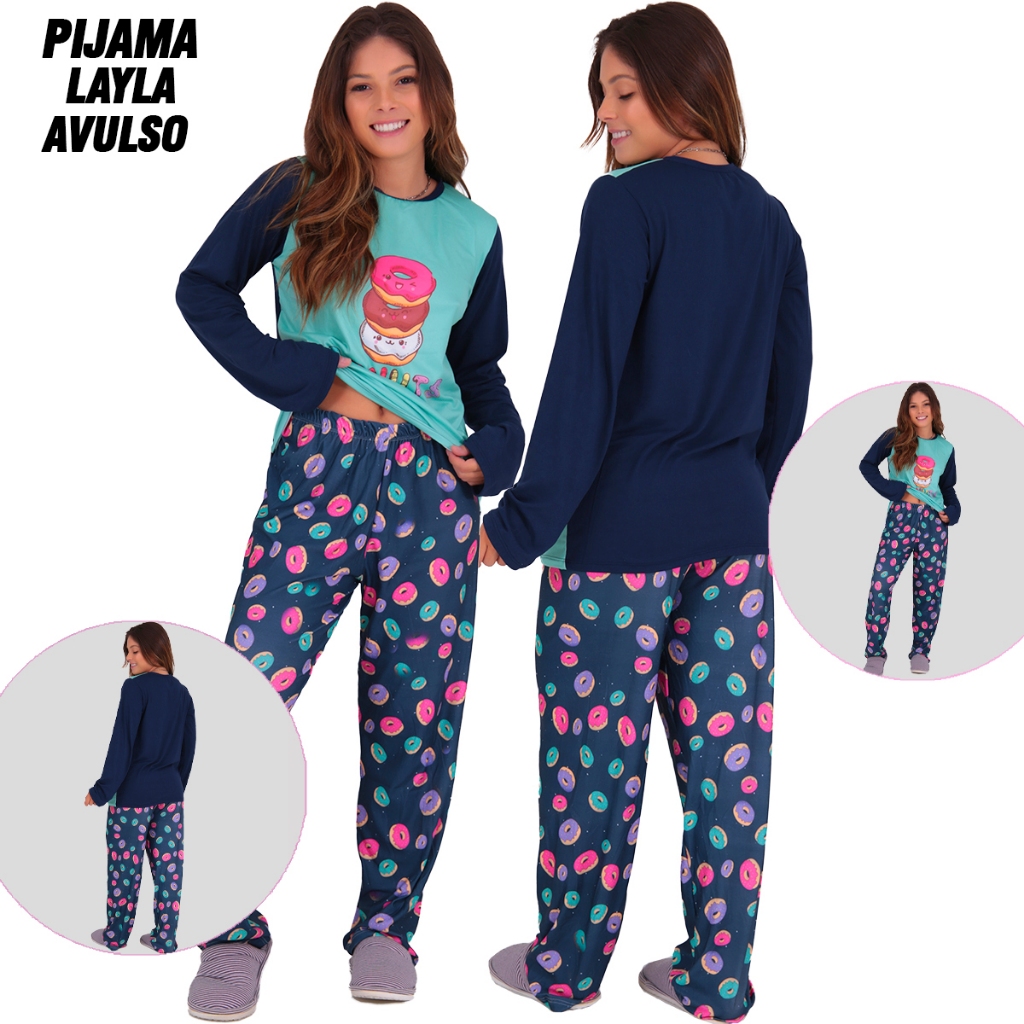 Pijama Manga Longa Outono Inverno Felpado Layla em Oferta na Shopee