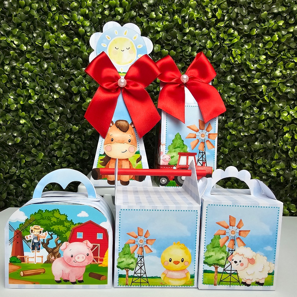 Kit Caixa Montada FAZENDINHA AZUL - Personalizados - Festa infantil - Aniversário - Lembrancinha