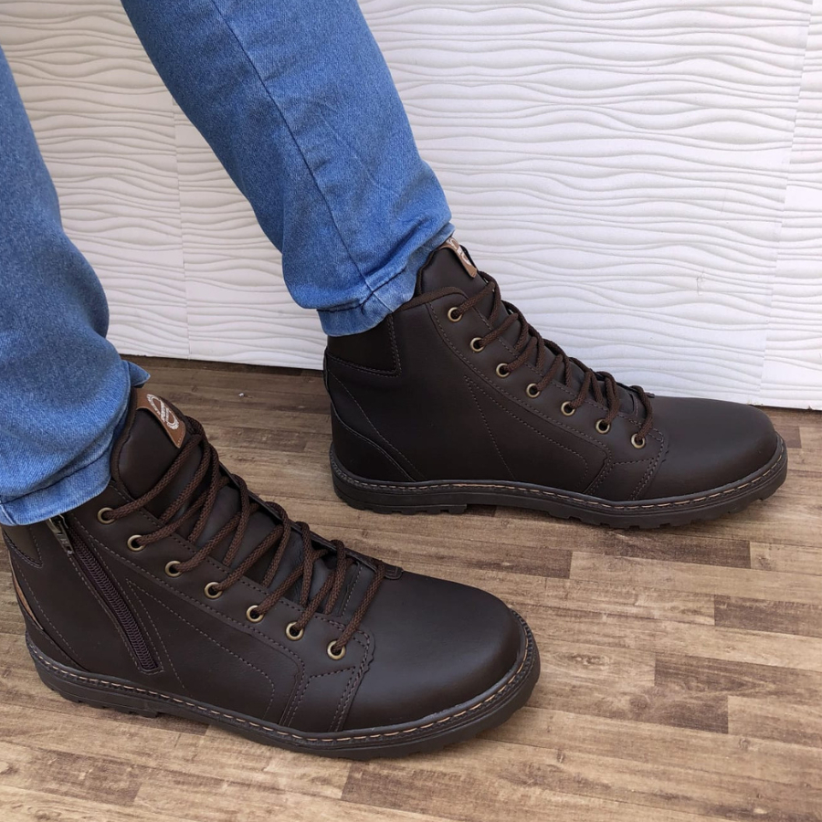 Bota Masculina Coturno Confortável Resistente Lançamento com zíper - Calce fácil - solado costurado