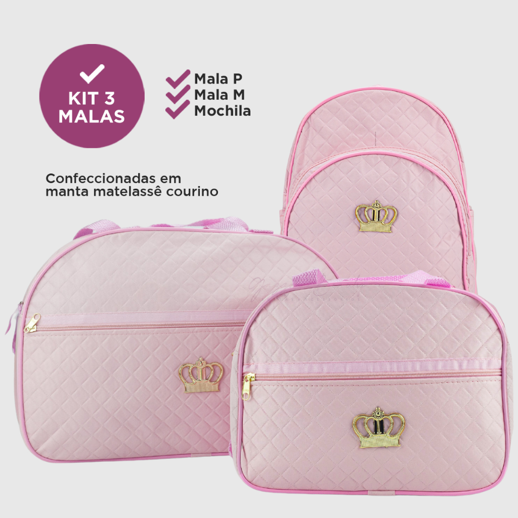 Kit C/ 3 Peças Mala Maternidade Mochila De Costas Infantil Menina e Menino Saida Hospital Reforçada