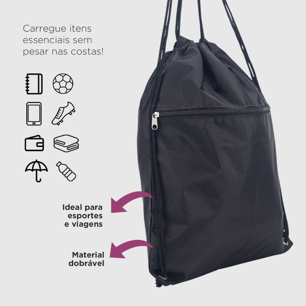 Saco Mochila De Costas Liso Fechamento Cordão Para Levar Chuteira Futebol Esportes Saco
