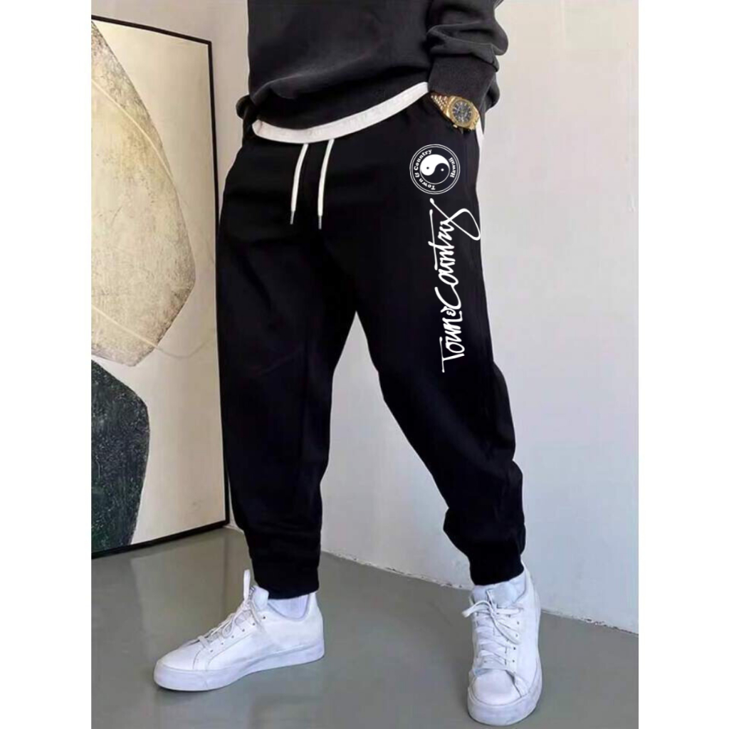 Calça Moletom Cargo Estampado Confortável Estilo Jogger Casual Yng Yang Lançamento Pronta Entrega