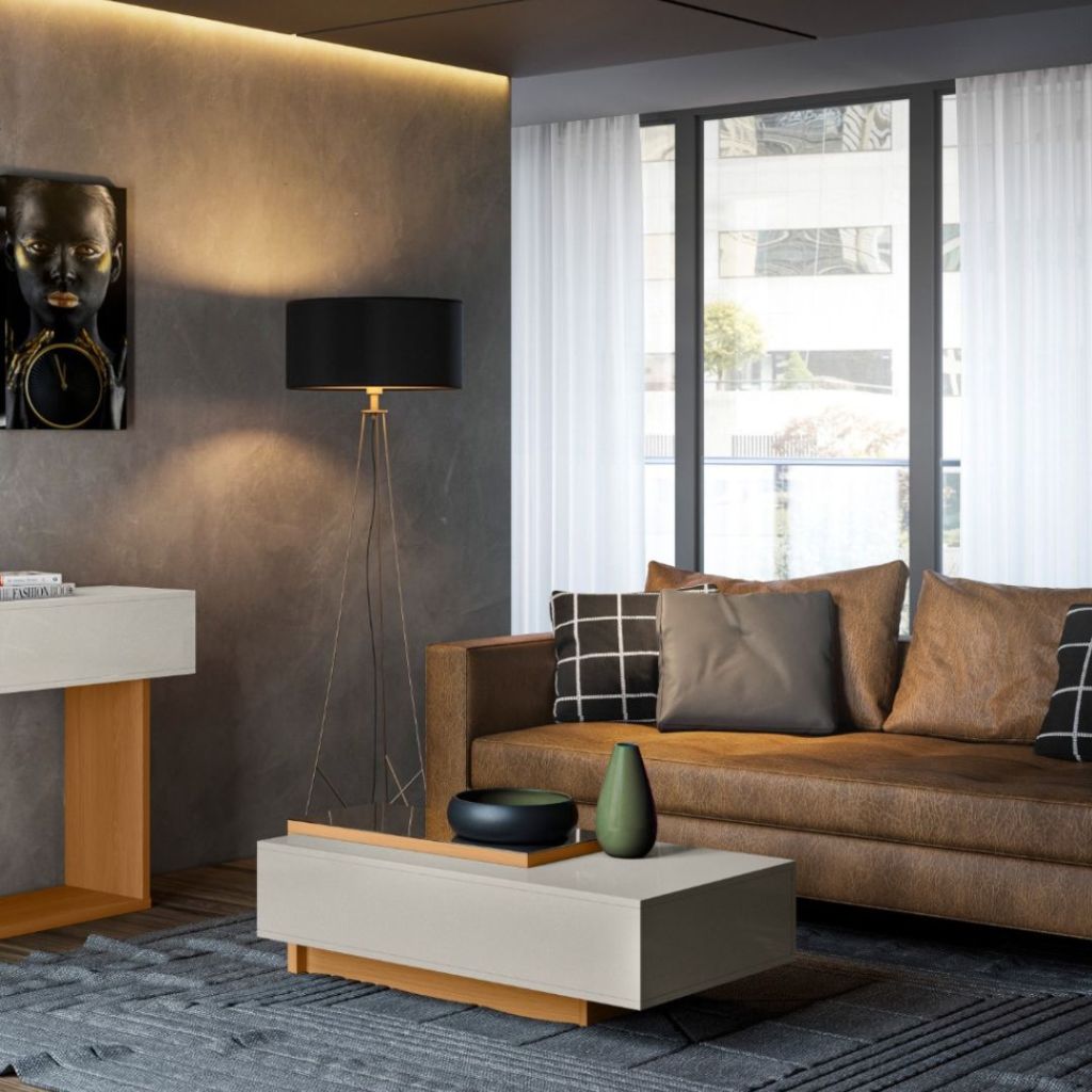 Mesa De Centro Lukaliam Móveis Milão Sala Decora Luxo Com Espelho Jequitibá