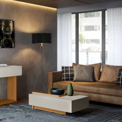 Mesa De Centro Lukaliam Móveis Milão Sala Decora Luxo Com Espelho Jequitibá