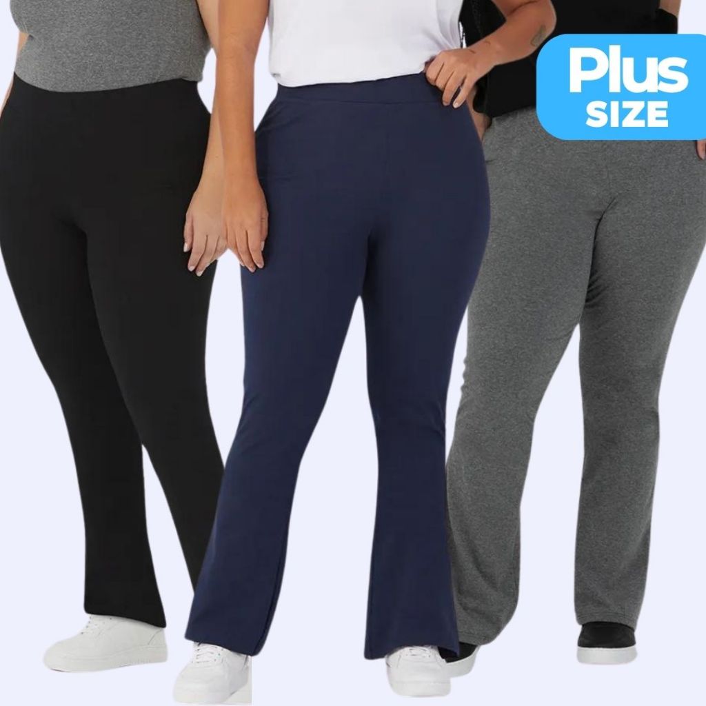 Legging Flare Plus Size Leg Feminina Calça Cintura Alta Zero Transparência Academia Fitness