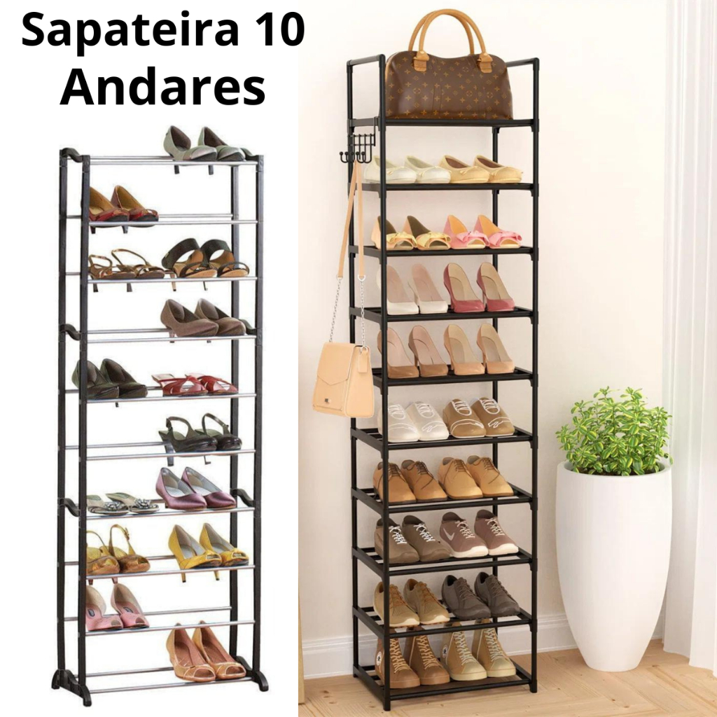 Sapateira Organizadora 10 Andares 20 Pares de Sapato 10 Desmonta Resistente Vertical Barata em Oferta na Shopee