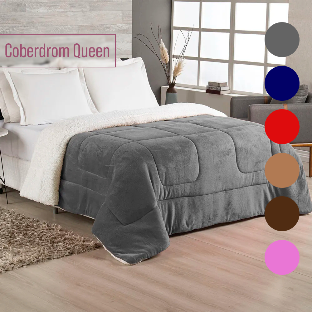 Coberdrom Edredom Queen Casal Grosso Com Sherpa Pele De Carneiro