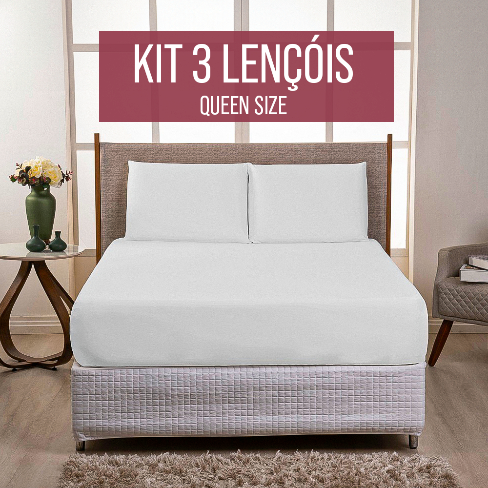 Kit 03 Lençol Cama Queen Size Avulso Com Elástico Na Volta Toda em Oferta na Shopee