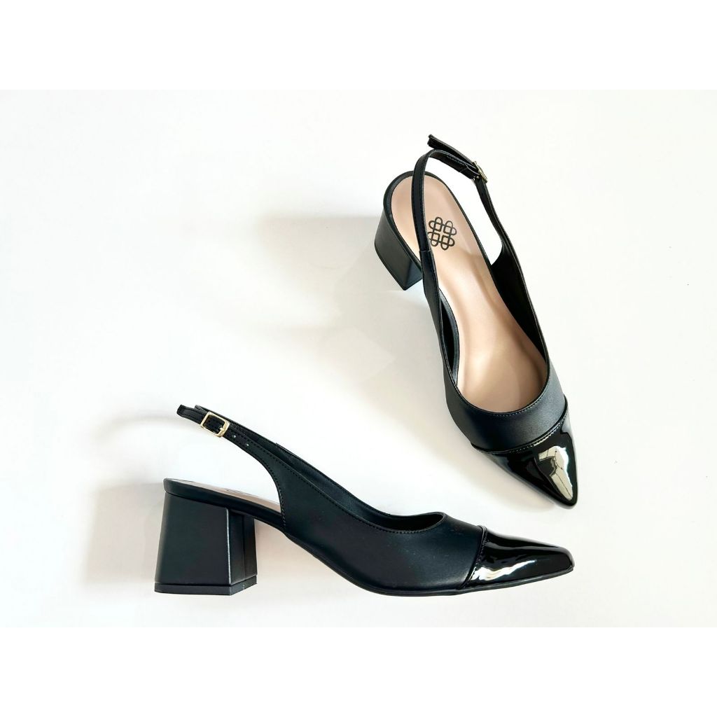 Sapato Feminino Scarpin Salto Bloco Bico Fino Preto Traseiro Aberto Salto Preto