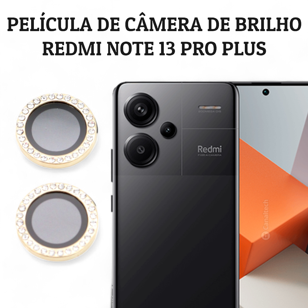 KIT (2 peças) Película câmera Diamante Para Redmi Note 13 PRO PLUS DOURADO com Strass Brilhante Brilho traseir