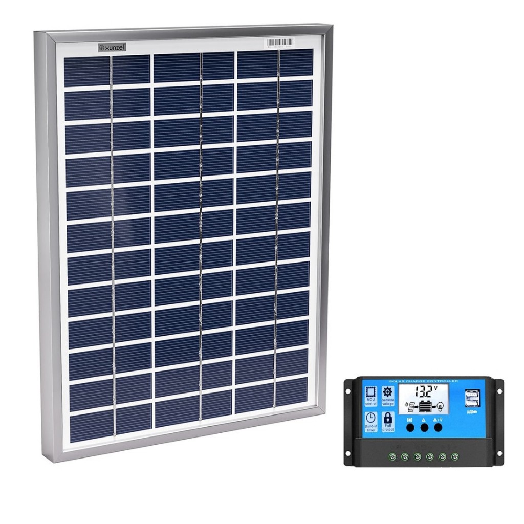 Painel Placa Solar Fotovoltaica 5w Inmetro RESUN + controlador de carga lcd em Oferta na Shopee