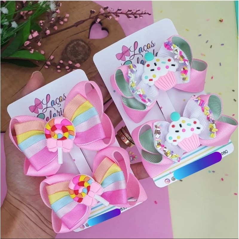 Laço granulado aplique pirulito ou Cupcake