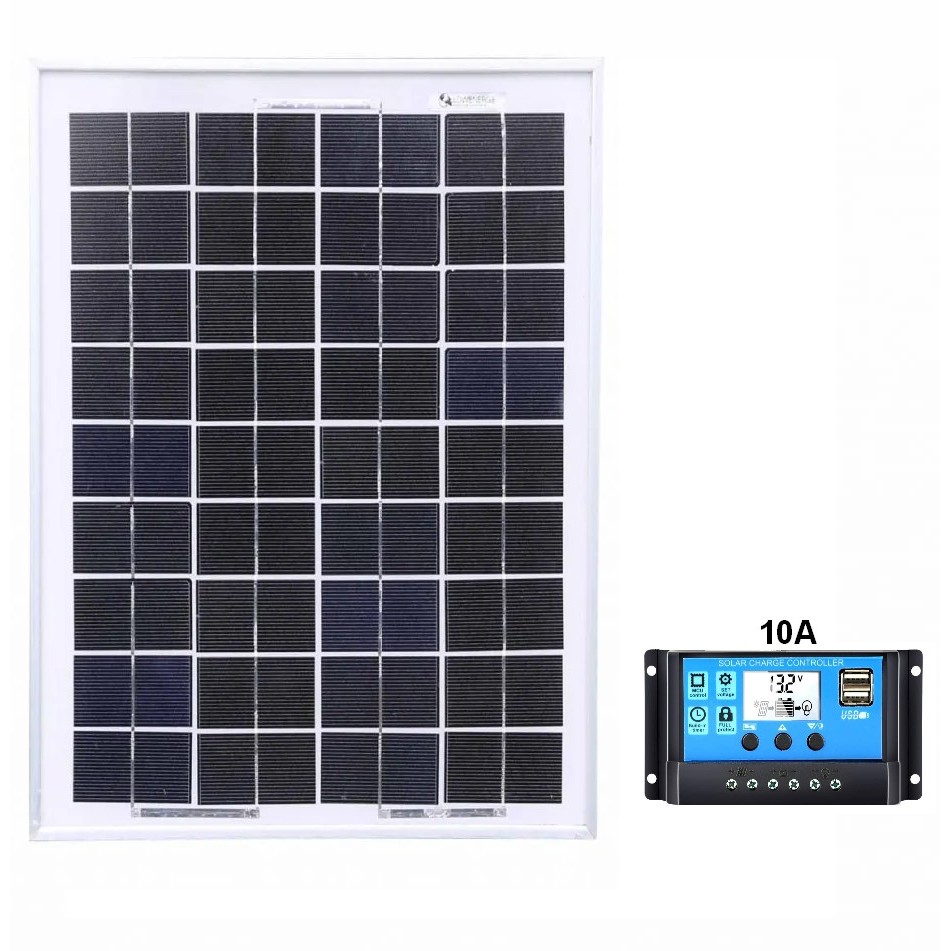 KIT Painel Placa Solar Fotovoltaica 20w + Controlador De Carga 10A