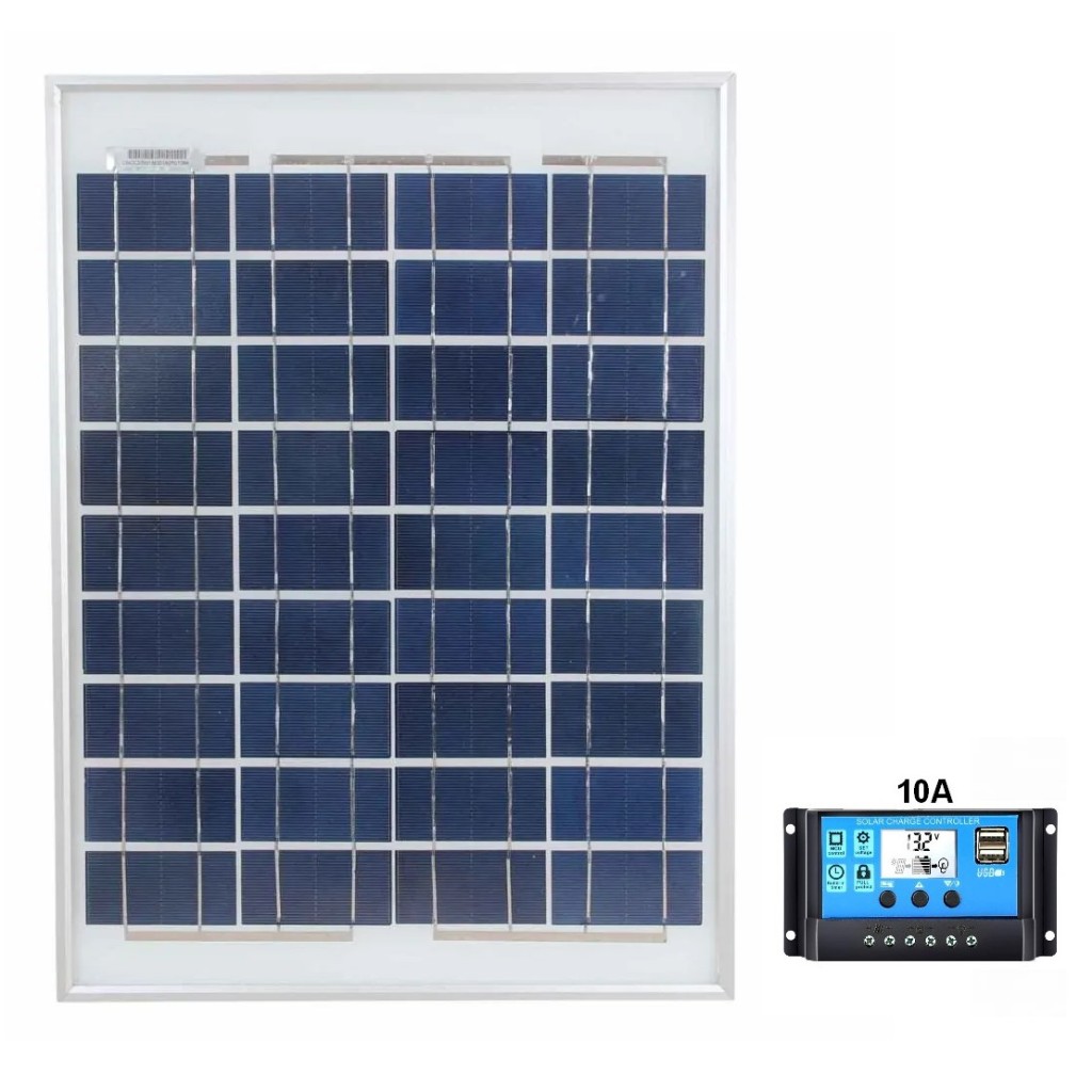 Kit Painel Placa Solar Fotovoltaica 20w + Controlador Carga