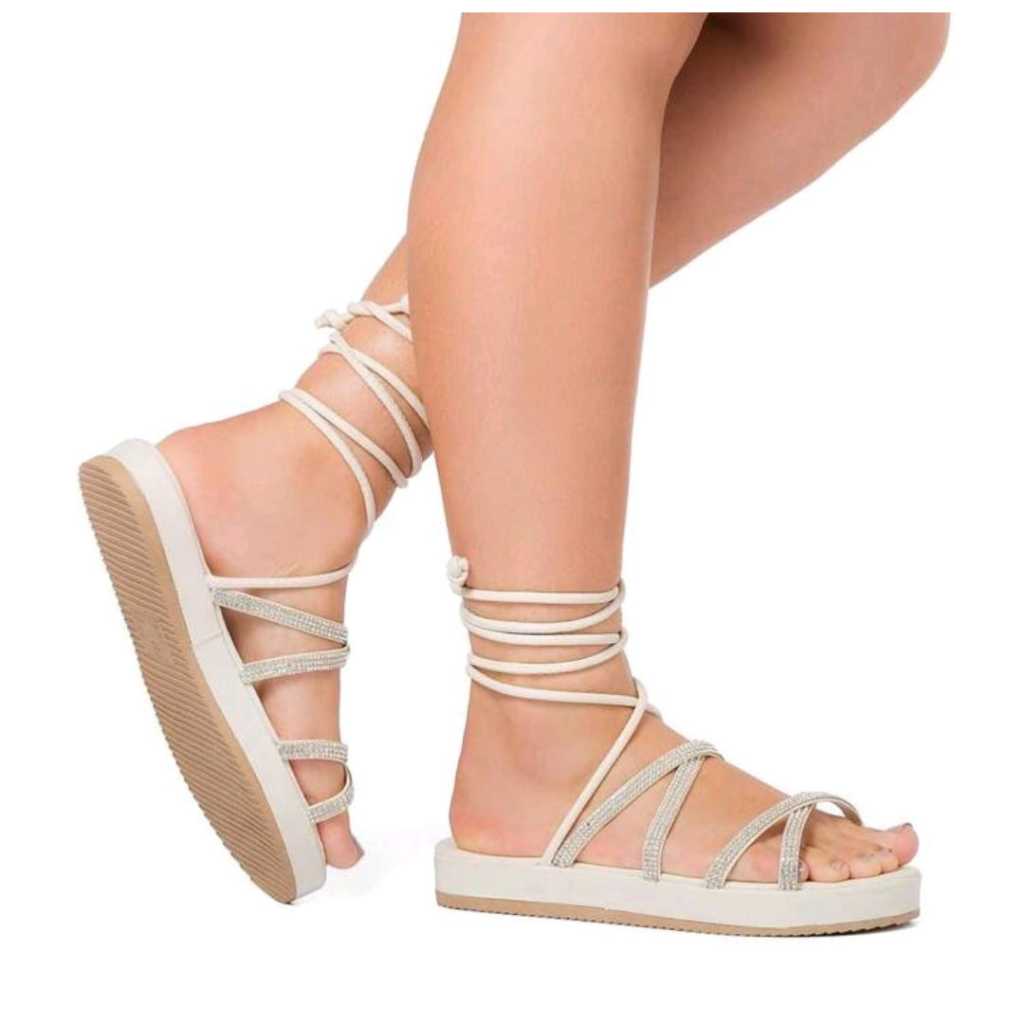 Sandália Feminina Flatform Amarração e Tira com Brilho ref.944/4 em Oferta na Shopee