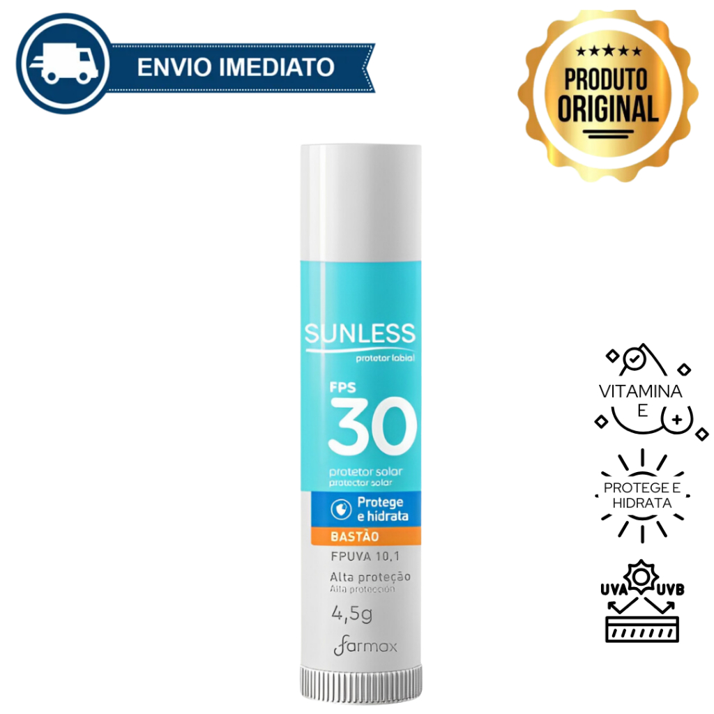 Protetor Labial Hidratante em Bastão com Vitamina E FPS 30 4,5g Sunless Envio Imediato
