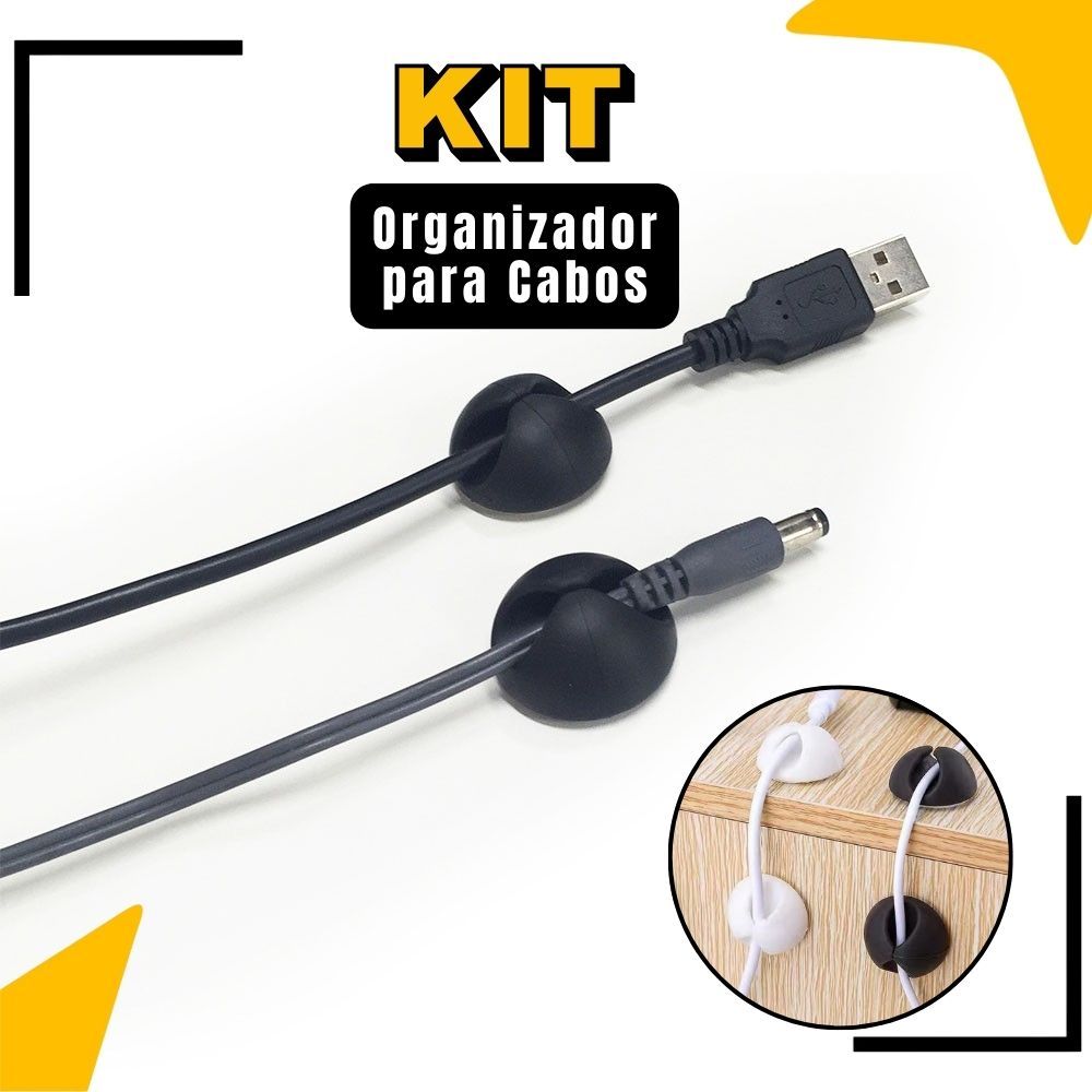 Kit Organizador de Fios e Cabos Autoadesivo Organização Casa Multiuso 6 / 12 / 18/ 24 Peças