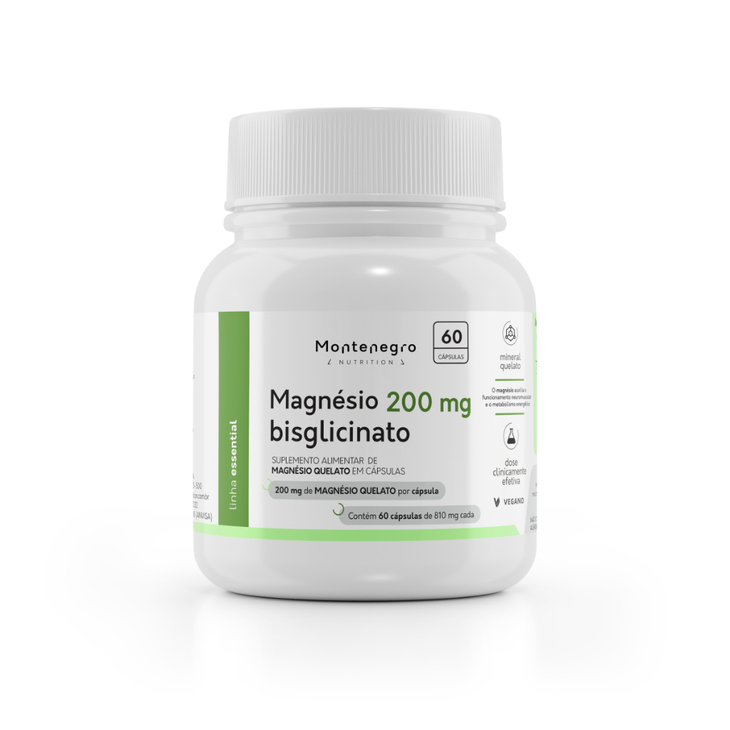 Magnésio quelado bisglicinato 200 mg 60 cápsulas cápsulas vegetais - Montenegro Nutrition