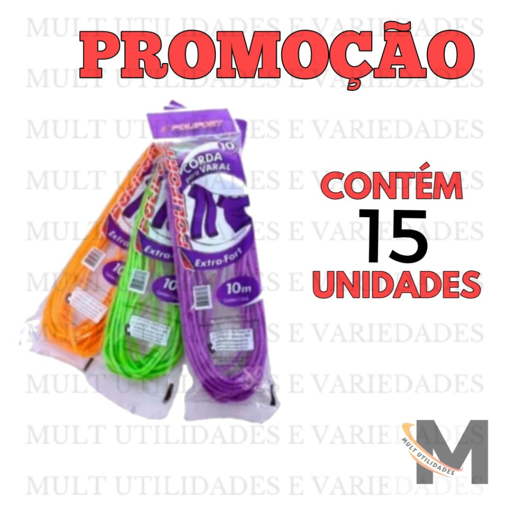 15 varal corda de nylon c/ 10m resistente 5mm cor surtida